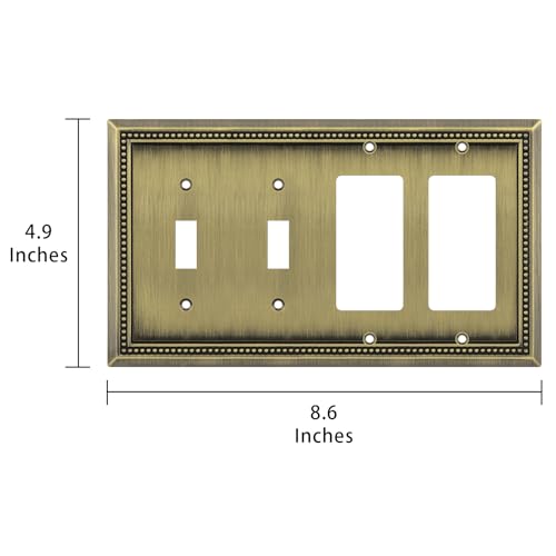 Image of Henne Bery Sunken Pearls Decorative Wall Plate Switch Plate Outlet Cover (Double Toggle /Double Decorator, Antique Brass)