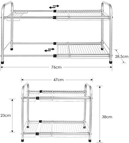  Under Sink Storage, 2-Tier Adjustable Shelf Organizer, Extendable Rack for Bathroom Kitchen