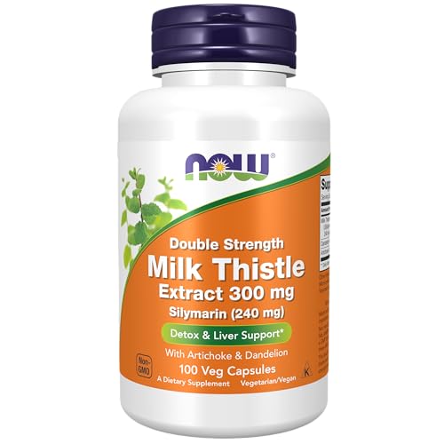 NOW Supplements, Silymarin Milk Thistle Extract 300 mg with Artichoke and Dandelion, Double Strength, Supports Liver Function*, 100 Veg Capsules