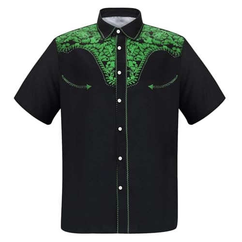 Camisa Vaquera Occidental Hombre Manga Corta Solapa Estampado 3D Floral InformalVersatilidad para Cada Momento del Día