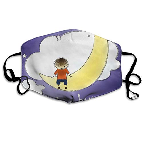 Preisvergleich Produktbild Mundschutz Atmungsaktive Gesichtsmundabdeckung Staubdichter,Boy Sitting On Moon Cloud Sky Childhood Greeting Concept,Gesichtsdekorationen