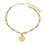 Initial Ankle Bracelets for Women Men, 18K Gold Silver Figaro Cuban Link Anklet Bracelet for Women Custom Name Gold Anklet with Initials