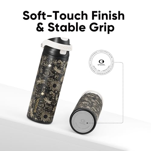 Image of ENCOOL Leakproof Insulated Water Bottle with Straw Dual-Sip Water Bottle Bag-Safe Design for Work, Commute & Gym - Keeps Drinks Cold All Day, 24 oz, Oracle Moth