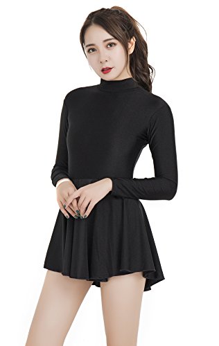 Speerise Womens Long Sleeve Skirted Leotard Ballet Dance Gymnastic Dress, Black, L