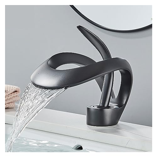 Robinet de lavabo noir cascade mitigeur eau chaude et froide - 3