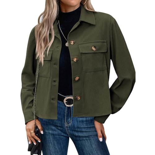 yk8fass Chaqueta corta de pana ai-5382, Verde militar, XL