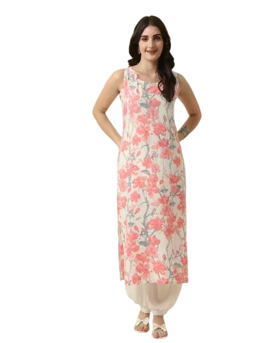 nypa Women's Sleeveless Tiered Salwar Suit Set, Geometric Ikat Print in Beige, 2-Piece-picture-46