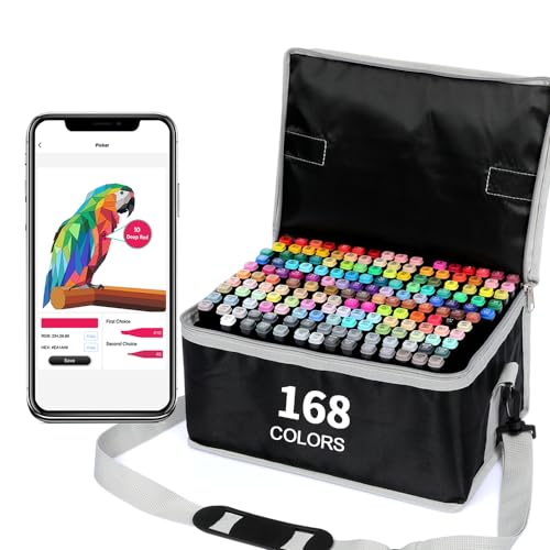 Image of Vokiuler 168 Colors Alcohol Markers, Art Markers for Artists with Coloring App, Dual Tip Marker for Adult Painting Sketching Drawing with Travel Case Great Gift Idea
