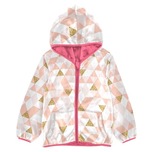 OTVEE Geometric Pink Gold Triangle Kids Hoodie Jacket Fall Spring Full Zip Warm Outwear Coat