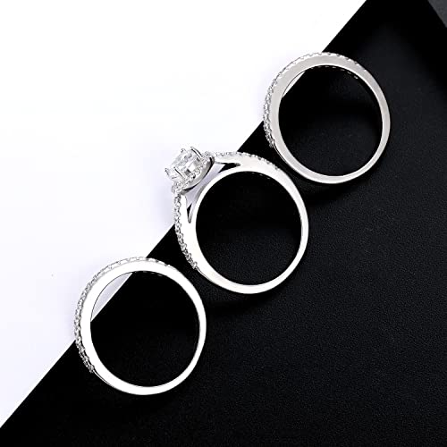 Mdfun Three-In-One Round Halo Wedding Band Set Engagement Ring 18K White Gold Plated Cubic Zirconia Promise Eternity Ring For Women Size 5 #TOP4