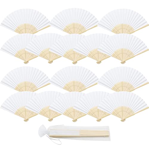 ZOCONE 16 PCS White Wedding Fans for Guests+16 PCS Organza Bags
