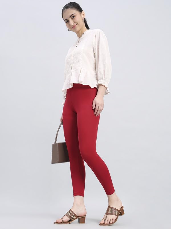 Image of GO COLORS Soft Cotton Stretch Cropped Leggings for Women | Breathable, Mid Rise