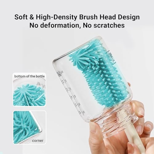 Image of Aynmer Baby Bottle Brush Cleaner Set - 10 In 1 Travel Bottle Cleaning Brush Kit with Silicone Bottle Brush, Nipple Brush, Soap Dispenser, Portable Drying Rack, Breast Pump & Bottle Cleaning Kit -Green