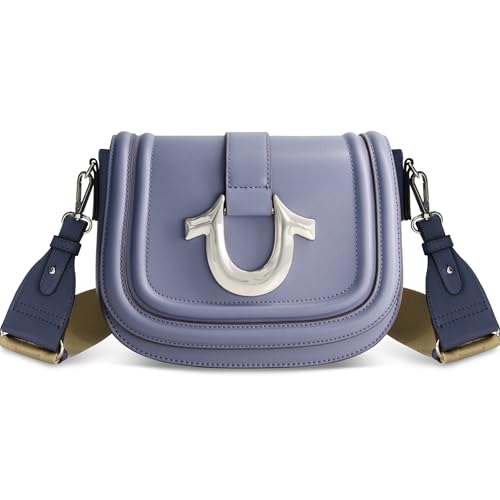 True Religion Shoulder Bag, Women's Faux Leather Crossbody Purse with Adjustable Shoulder Strap, Blue, One Size