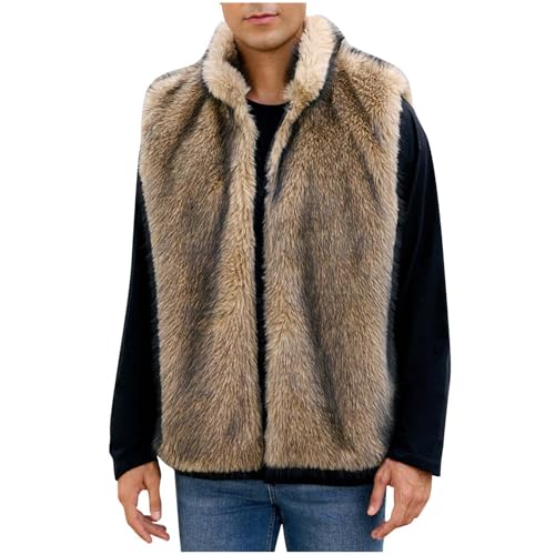 Ewleguzka Manteau d'hiver en fausse fourrure pour hommes sans manches col revers veste épaisse manteau d'extérieur solide décontracté cardigan parka...