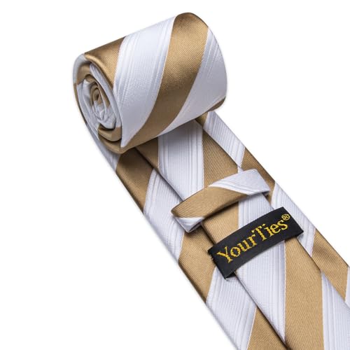 Image of YourTies Striped Ties for Men Classic Woven Silk Necktie with Handkerchief Cufflinks Set Formal Business Party Wedding
