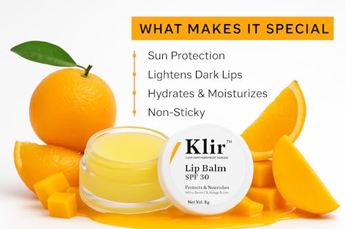 Image of Klir Lip Balm SPF 30 with Vitamin C, mango butter for Hydrating, Brightening, Sunscreen for lips | Pack of 3 |8gm each