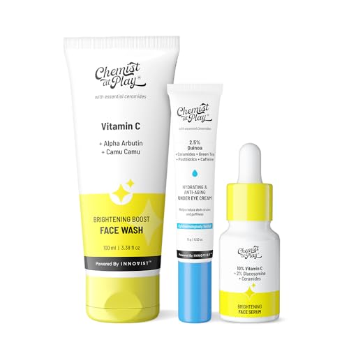Image of Chemist at Play 30x Vitamin C Face Wash, 10% Vitamin C Face Serum & Under Eye Cream Combo | Fades Dark Spots, Brightens & Reduces Dark Circles & Puffiness | 100ml + 10ml + 15g