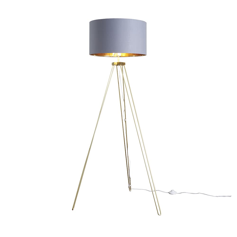 Aero Gold Hairpin Tripod Floor Lamp - Grey Gold Shade - LED Bulb Included - Modern Design