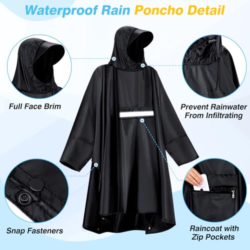 VOBUKE Regenponcho Wasserdichter Regencape mit Kapuze Taschen Reflexstreifen Atmungsaktiv Regenjacke Fahrrad Herren Wiederverwendbar Regenmantel Damen mit Belüftet Regen Poncho Freien Camping Wandern