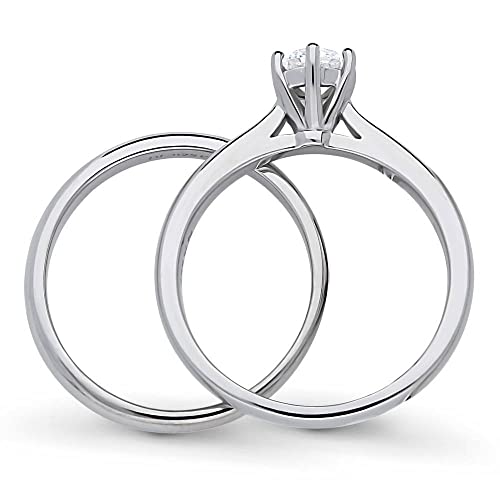 BERRICLE Sterling Silver Solitaire Wedding Engagement Promise Rings for Her, Stackable Band Ring Set for Women, Round Cubic Zirconia CZ, 1-3 Piece Set4