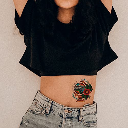 Pusnmi Vintage Temporary Tattoo For Men Women Flower Butterfly Realistic Waterproof Temporary Tattoos Sun Moon Poker Pigeon Custom Traditional Tattoo Old School Stickers For Arm Hand Foot Party Club #TOP3