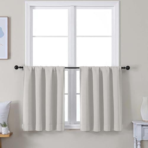 Image of Simplebrand Ava Natural Short 30 Inches Blackout Curtain 2 Panels Set, Half Window Rod Pocket Privacy Curtain Tiers for Kitchen, Curtains Blackout for Bathroom Shades, W30 x L30 Inch, Natural