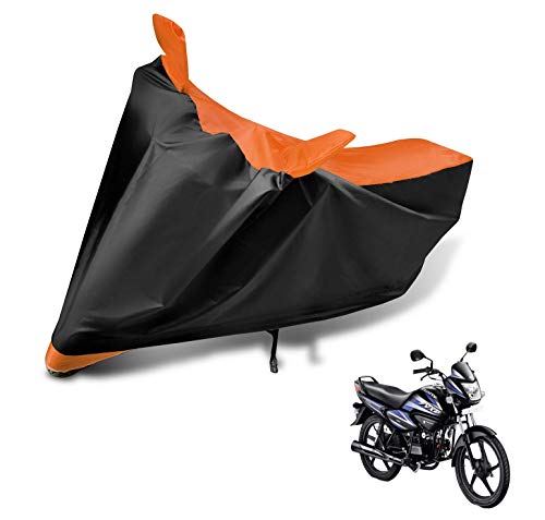 Image of Auto Hub Bike Cover Compatible with Hero Splendor Plus with Mirror Pocket, Dustproof, Heat Resistant, Triple Stitched, Splendor Plus Bike Cover- Black, Orange
