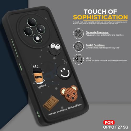 Image of AESTMO Back Case Cover for Oppo F27 5G Cover | Cute Fun Cartoon 3D Ball | Coffee Silicone Case | Full Body Protection | Camera Protection Back Cover for Oppo F27 5G (Black)