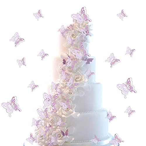 Image of 40 PCS Mixed Size Pink Butterfly Cupcake Toppers Hollow Art 3D Butterfly Cupcake Decorations Baby Shower Wedding Anniversary Kids Birthday Party Cake Wall Decorations Supplies