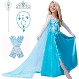 [YITING] 子供 用 プリンセス エルサ ドレス コスチューム アナ雪 豪華7点セット ・アイスブルー ( プリンセスドレス , ハートのティアラ , 魔法のステッキ , 手袋 , ネックレス , リング , イヤリング）