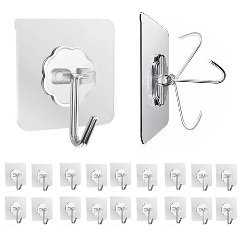 Image of Veentus Hooks for Wall Heavy Items, Set of 20, 10KG Capacity, Hook for Wall Hanging Without Drill, Heavy Duty Waterproof Adhesive Hooks for Bathroom, Kitchen & Home Storage