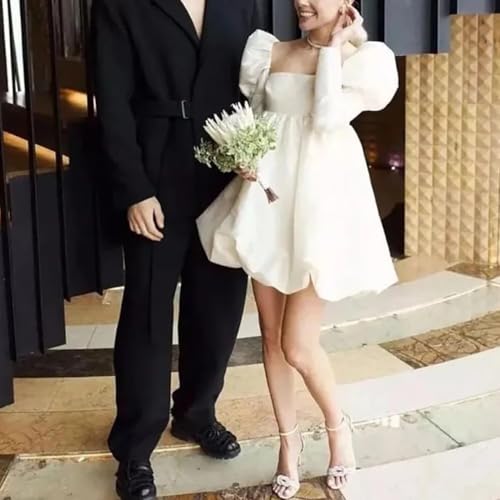 Satin Short Wedding Dresses for Bride with Bow A Line Mini Bridal Shower Dress ZXL00214