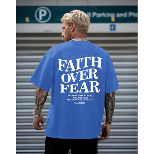 Image of Christian Faith Over Fear Shirt for Men Jesus Religious Shirts Oversized Graphic Tees Acid Wash God T-Shirt