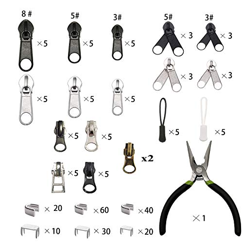 Zipper Repair Kit 255 Pcs Zipper Replacement Kit With Zipper Install Pliers Tool And Zipper Extension Pulls For Clothing Jackets Purses Luggage Backpacks Tents Sleeping Bag #TOP2
