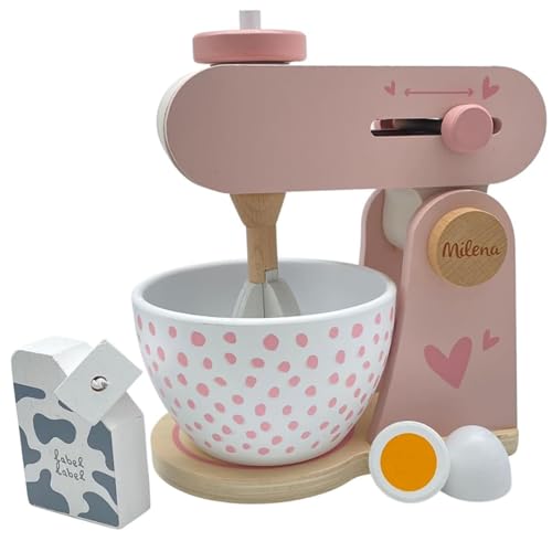 Personnalisable Robot de Cuisine en Bois Rose – avec Fonction mixeur & Bol mélangeur & favorise la créativité – pour Enfants à partir de 3 Ans –...