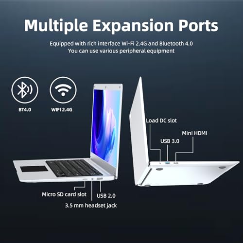 Image of 14.1 inch Laptop Computer,Celeron N3450,4GB RAM and 64GB SSD,Windows 11 Laptop Computers with FHD 1920 * 1080 IPS Display Notebook PC,Slim and Lightweight Notebook,Work and Students laptops,White, WPS