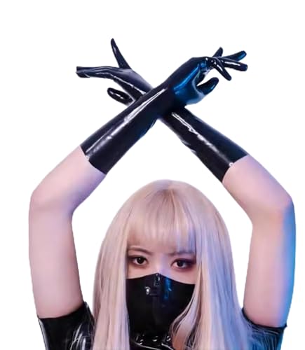 Generisch turlatexhandschuhe aus Malaysischem Latex Einteilige Formung Fünf Finger Unisex für Damen & Herren Kostümzubehör für Cosplay Hochzeit & Maskenbälle (Schwarz L)