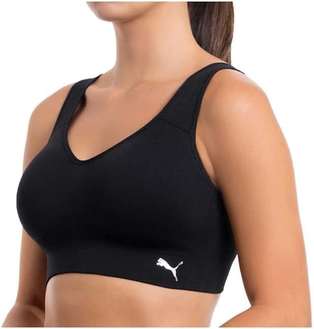 PUMA Ladies Sports Bra, Medium Impact, Convertable Back Design, Moisture Wicking, Removable Cups, 2-Pack (US, Alpha, X-Large, Regular, Regular, Black/White)3