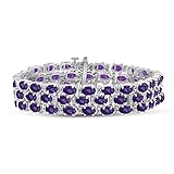 Amethyst Bracelet for Women – Genuine, Triple-Row Purple Amethyst Jewelry – 925 Sterling Silver Brac
