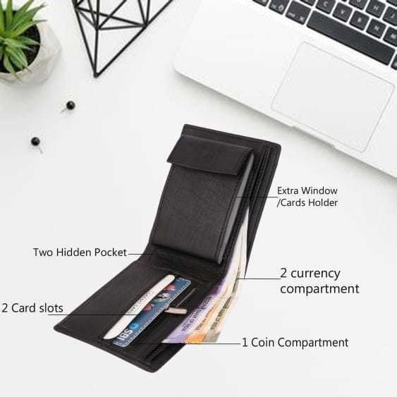 Image of Men's Leather Wallet Bifold Slim Design with Multiple Card Slots, Cash Compartment and Compact Pocket Friendly Wallet for Everyday Use (Black)