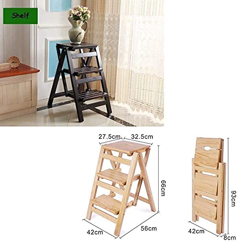 Silla de comedor plegable y escalera de madera de 3 escalones 3