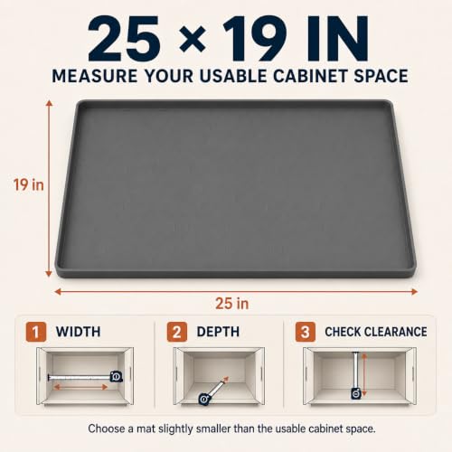25“ x 19“ Waterproof Under Sink Mat for Bathroom,Kitchen,Pet Feeding Mat | Silicone Cabinet Liner Shelf Protector Organizer,Leaks Flexible Drip Tray- Holds 3.5 Gallons - Dark Gray - image 2