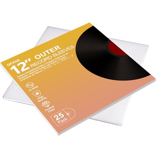 GPXIIZ Schallplatten Hüllen 12 Zoll Außenhüllen, 25 Stück Lp Schutzhüllen, Transparent Vinyl Hüllen, 12,75' x 12,75' Schallplattenhüllen, für Single und Doppel LPs