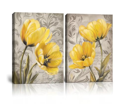 Pankila Tulip Floral Wall Art Yellow Tulip Pictures Canvas Prints