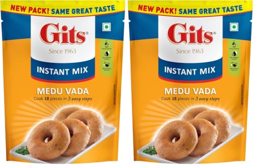Image of Gits Medu Vada Breakfast Mix, Makes 18 per Pack, Pure Veg, South Indian Breakfast Mix, 200g (Pack of 2)