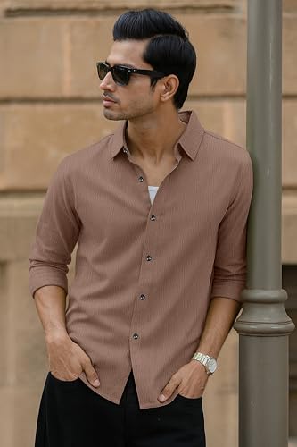 Image of Popcorn Textured Shirts for Men Coffee XL