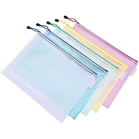 Plastic Wallets 20 Pcs A4 Document Wallets Mesh File Folders Zipped Wallets semi-Transparent Mesh Bag Zipper Bags Waterproof Document Bag Travel Storage Bag Zip Lock Bags for Student School Office Cover