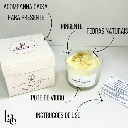 Vela Aromática de cera vegetal com Cristal Sunshine premium perfumada - La Odore