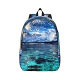 Hermosa mochila de lona con diseño de vista al mar, correas ajustables, vintage, casual, escuela, viajes, trabajo al aire libre, camping, Negro, S
